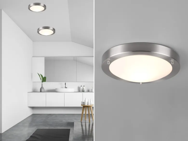 LED Bad Deckenleuchte in Silber mit Glas Opal Weiß Badlampen, Ø 31,5cm