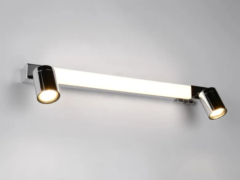 LED Bad Spiegelleuchte mit Schalter & 2 Spots Chrom inkl. GU10 LED, Breite 60cm