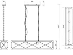 LED Balken Pendelleuchte 4 flammig Schwarz mit Holzbalken, Breite 100cm