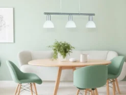 LED Balken Pendelleuchte 3 flammig Lampenschirme Glas Weiß, Breite 61cm