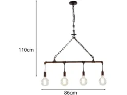 LED Balkenpendelleuchte 4-flammig in Industrial Wasserrohr Rostoptik