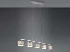LED Balkenpendelleuchte 5-flammig Lampenschirme Stoff Grau, Breite 92cm