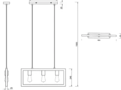 LED Balken Pendelleuchte 3 flammig Schwarz mit Holzbalken, Breite 60cm