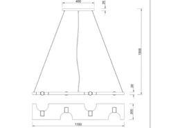LED Balken Pendelleuchte 4 flammig Holzbrett naturbelassen, Breite 115cm
