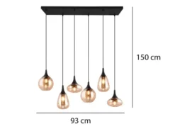 LED Balkenpendelleuchte 6-flammig, Glasschirme amberfarbig, Breite 93cm