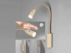 LED Bettlampe STEN Beige mit Kabel und Stecker, Gestensteuerung, Breite 4cm
