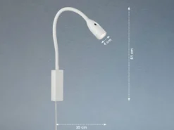 LED Bettlampe STEN Weiß mit Kabel und Stecker, Gestensteuerung, Breite 4cm