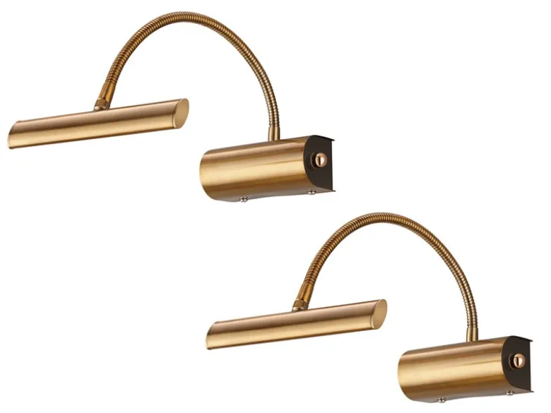 LED Bilderleuchte im 2er Set in Altmessing mit Flexarm & Drehdimmer