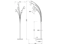 LED Bogenlampe Schwarz 5flammig dimmbar, 200cm groß
