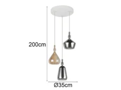 LED Cluster Pendelleuchte 3-flammig Glas Bernstein & Chrom verspiegelt, Ø 35cm