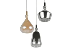 LED Cluster Pendelleuchte 3-flammig Glas Bernstein & Chrom verspiegelt, Ø 35cm