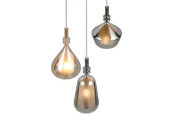 LED Cluster Pendelleuchte 3-flammig Glas Bernstein & Chrom verspiegelt, Ø 35cm