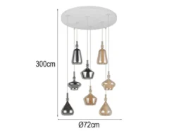 LED Cluster Pendelleuchte 8-flammig Glas Bernstein & Chrom verspiegelt, Ø 72cm