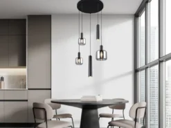 LED Cluster Pendelleuchte 5-flammig aus Metall mit Glasschirmen Chrom, Ø 40cm