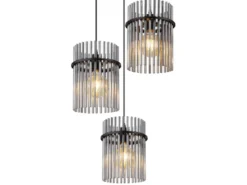 LED Cluster Pendelleuchte 3-flammig mit Rauchglas Stäben, Ø 47cm
