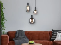 LED Cluster Pendelleuchte 3-flammig mit Glasschirmen Chrom bedampft, Ø 38cm