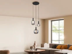 LED Cluster Pendelleuchte 3-flammig mit Glasschirmen Chrom bedampft, Ø 38cm
