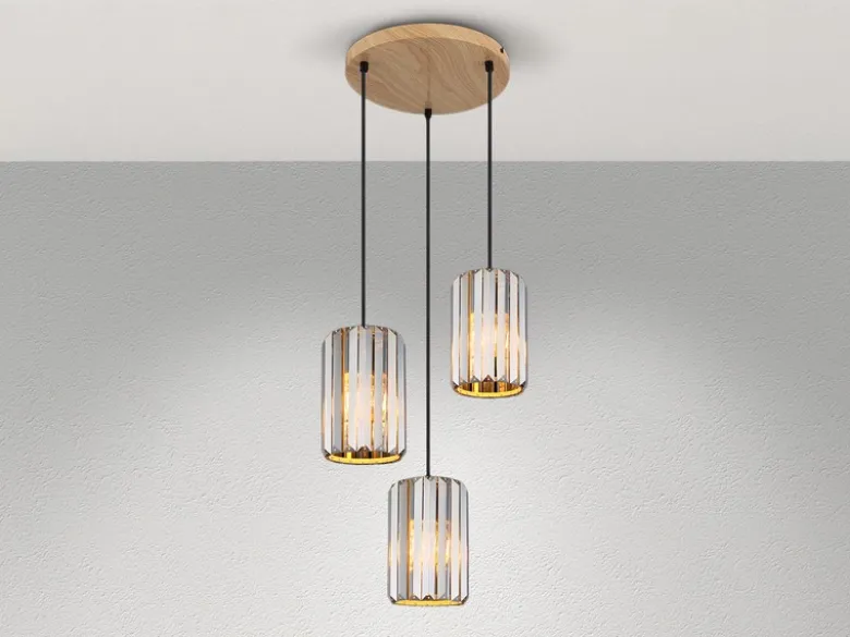 LED Cluster Pendelleuchte 3-flammig mit Rauchglas Kristall Ø 35cm