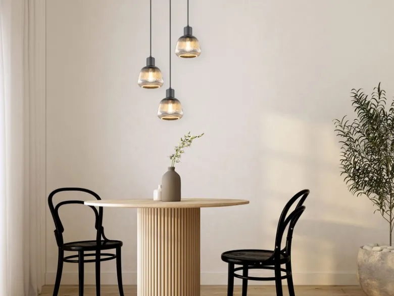 LED Cluster Pendelleuchte 3-flammig mit Glasschirmen Chrom bedampft, Ø 37cm