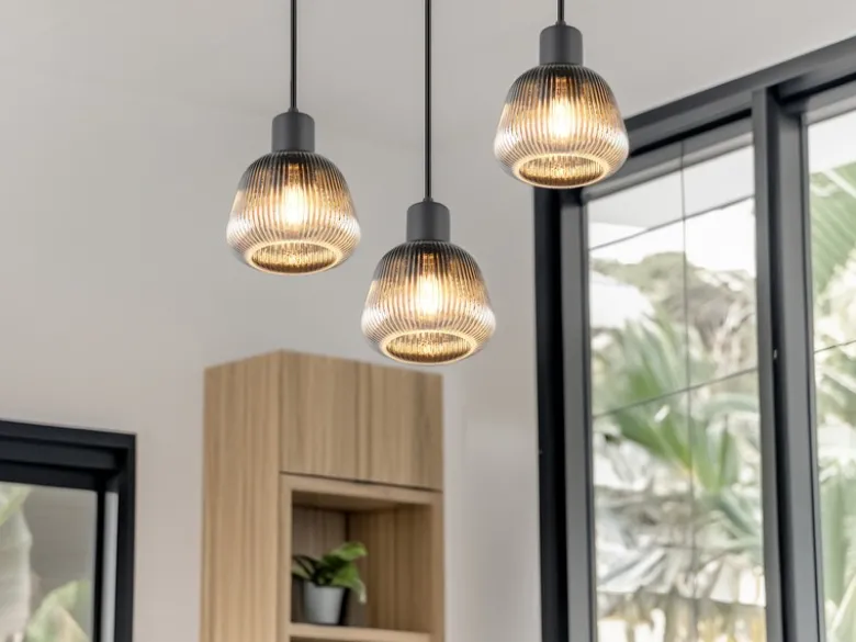 LED Cluster Pendelleuchte 3-flammig mit Glasschirmen Chrom bedampft, Ø 37cm