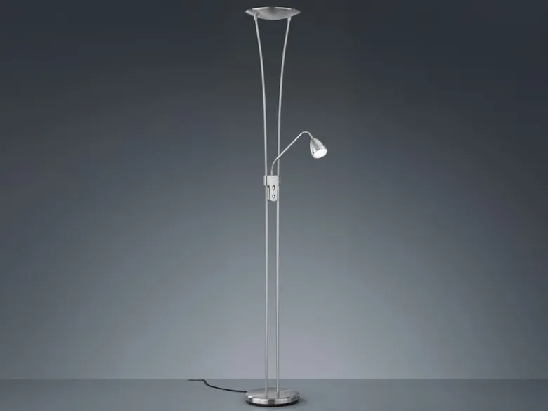 LED Deckenfluter ARIZONA mit Leselampe & Dimmer 180cm hoch, Silber matt