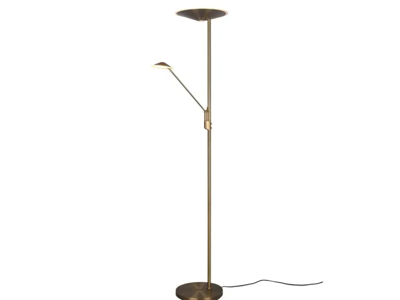 LED Deckenfluter BRANTFORD Altmessing schwenkbar mit Lesearm, Höhe 180cm