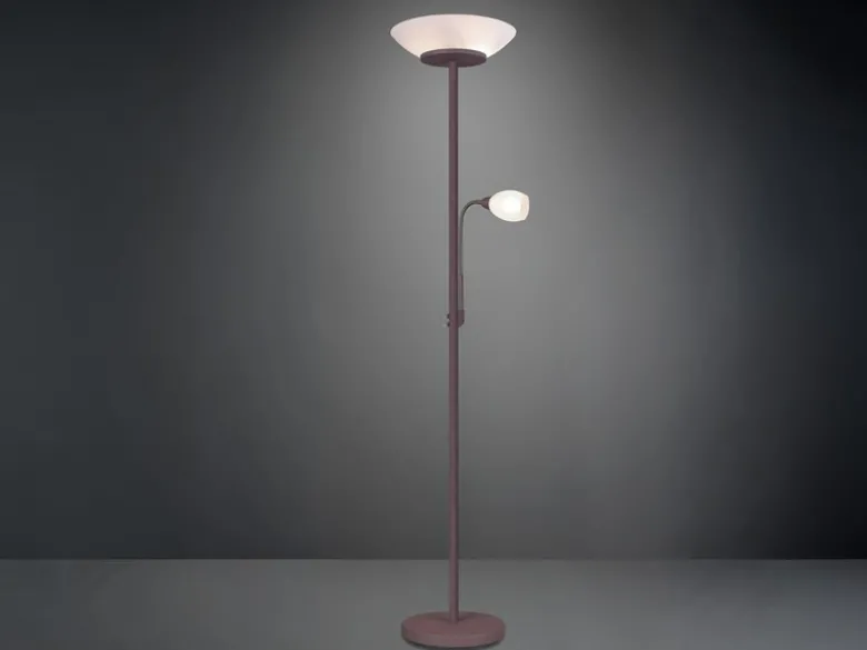 LED Deckenfluter mit Leselampe, Rostoptik & Glasschirme weiß, Höhe 180cm