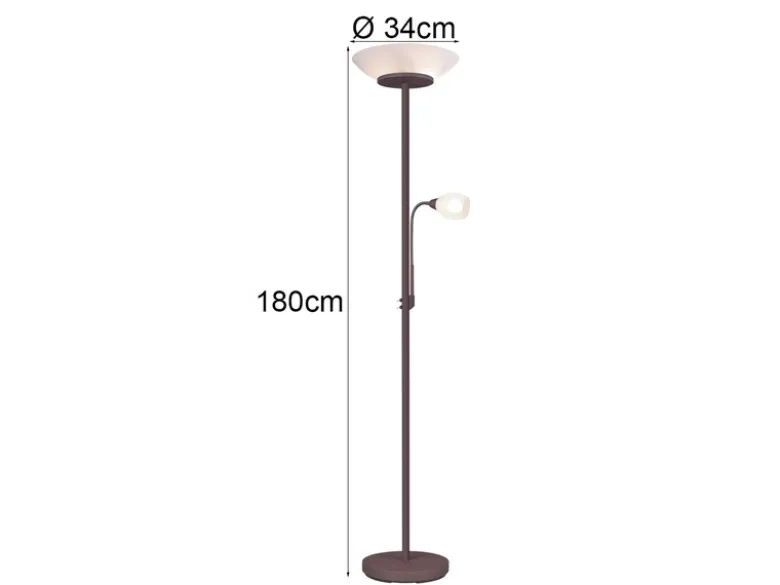 LED Deckenfluter mit Leselampe, Rostoptik & Glasschirme weiß, Höhe 180cm