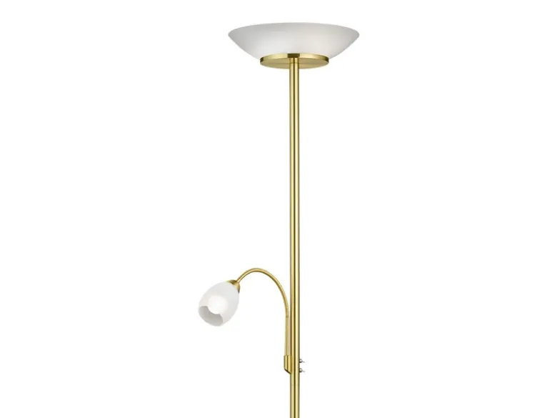LED Deckenfluter mit Leselampe, Messing & Glasschirme weiß, Höhe 180cm