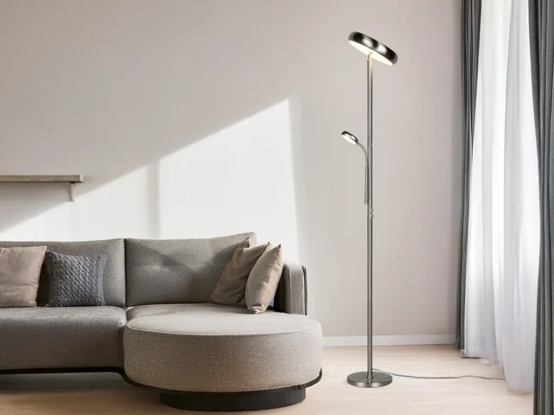 LED Deckenfluter PALERMO Höhe 183cm mit Leselampe und Fernbedienung, Silber