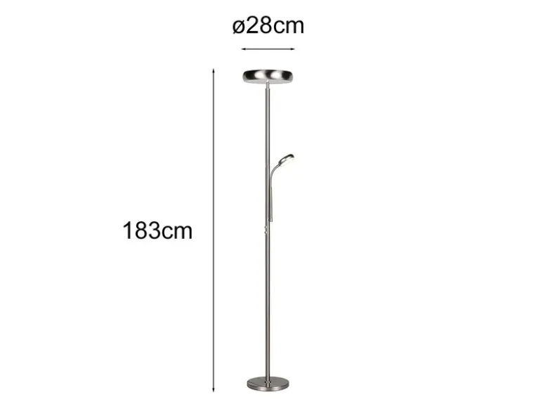 LED Deckenfluter PALERMO Höhe 183cm mit Leselampe und Fernbedienung, Silber