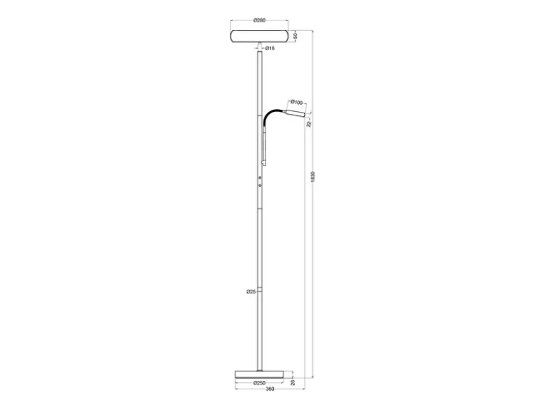 LED Deckenfluter PALERMO Höhe 183cm mit Leselampe und Fernbedienung, Silber
