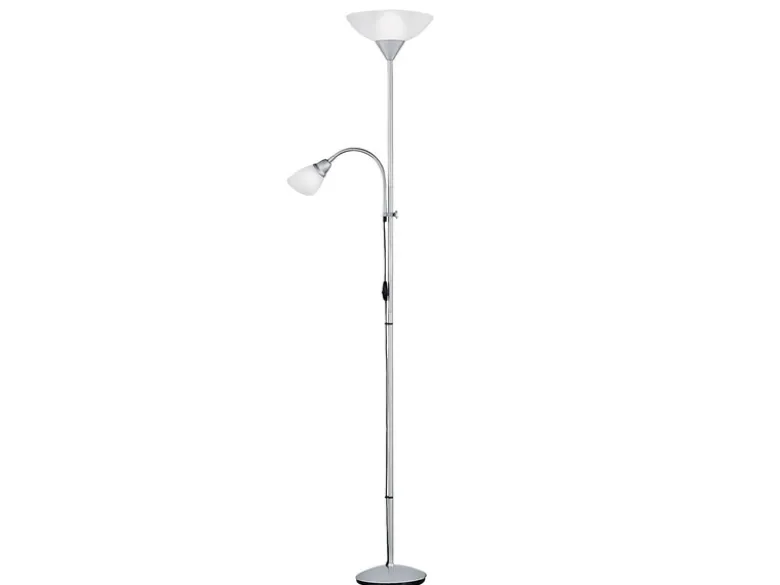 LED Deckenfluter Silber mit flexibler Leselampe, Höhe 180cm
