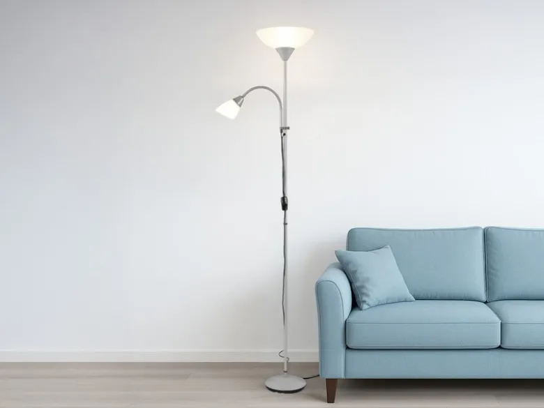 LED Deckenfluter Silber mit flexibler Leselampe, Höhe 180cm