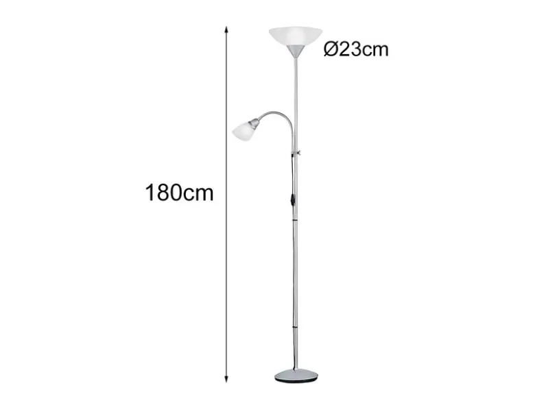LED Deckenfluter Silber mit flexibler Leselampe, Höhe 180cm