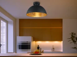 LED Deckenlampe mit Metall Lampenschirm in Schwarz & Gold, Ø31cm
