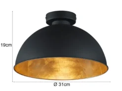LED Deckenlampe mit Metall Lampenschirm in Schwarz & Gold, Ø31cm