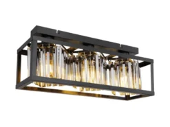 LED Deckenlampe mit Rauchglas Kristallen 3-flammig Metall Schwarz, Breite 51cm