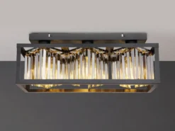 LED Deckenlampe mit Rauchglas Kristallen 3-flammig Metall Schwarz, Breite 51cm