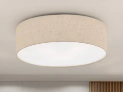 LED Deckenlampe rund mit Lampenschirm Leinen Beige, Ø 40cm
