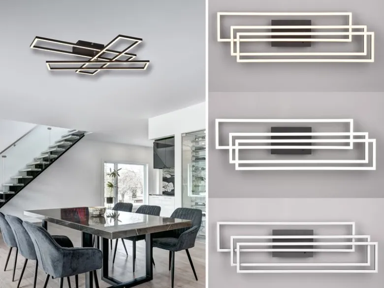 LED Deckenleuchte CORSO mit Fernbedienung & Tageslicht, Schwarz Breite: 66cm