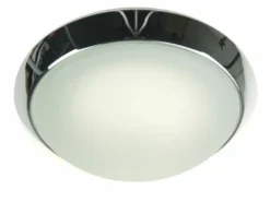LED Deckenleuchte / Deckenschale rund, Glas Alabaster, Dekorring Chrom, Ø 25cm