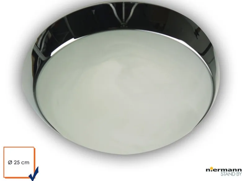LED Deckenleuchte / Deckenschale rund, Glas Alabaster, Dekorring Chrom, Ø 25cm