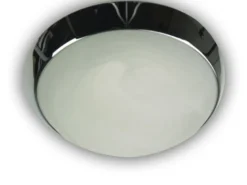 LED Deckenleuchte / Deckenschale rund, Glas Alabaster, Dekorring Chrom, Ø 35cm