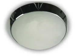 LED Deckenleuchte / Deckenschale rund, Glas Alabaster, Dekorring Chrom, Ø 40cm