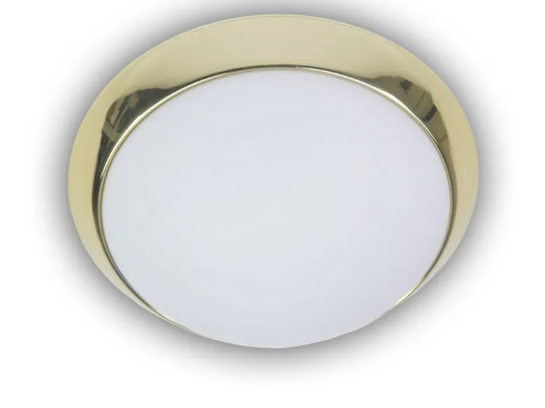 LED Deckenleuchte Deckenschale Opalglas matt, Dekorring Messing poliert, Ø 40cm