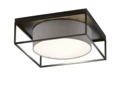LED Deckenleuchte eckig groß mit Leinen Stoffschirm Grau, Quadrat 50cm
