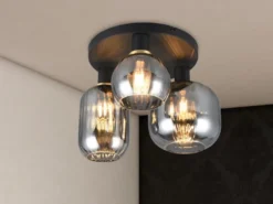 LED Deckenleuchte 3-flammig mit Glasschirmen Chrom bedampft, Ø 39cm