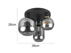 LED Deckenleuchte 3-flammig mit Glasschirmen Chrom bedampft, Ø 39cm