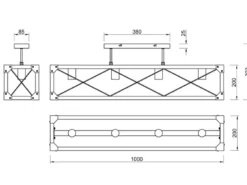 LED Deckenleuchte 4-flammig Schwarz mit Holzbalken, Breite 100cm